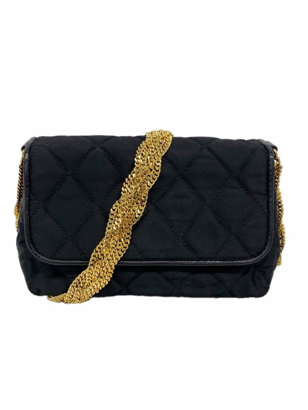 Chanel Shoulder Bag Quilted Nylon Black Gold